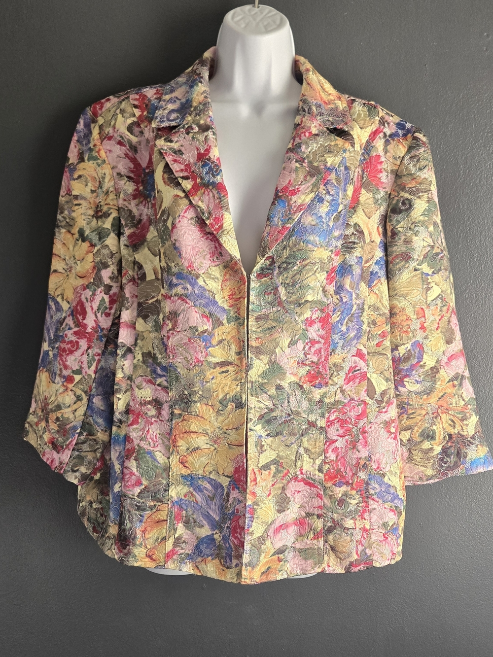 Chico's 3 Floral Watercolor Maximalist Cottagecore Artsy Brocade Jacket XL - Picture 7 of 8